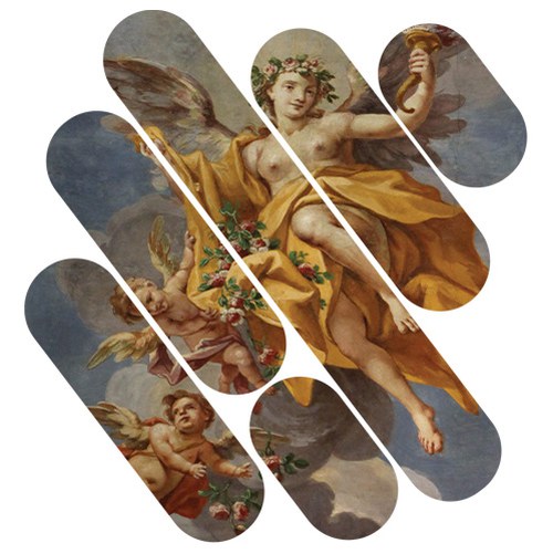 Fresco with angels and putti flying in a clear sky