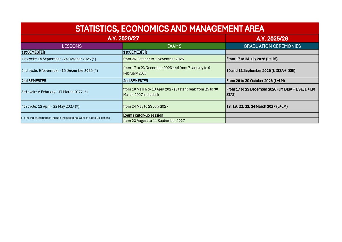 Academic Calendar A.Y. 2026/2027