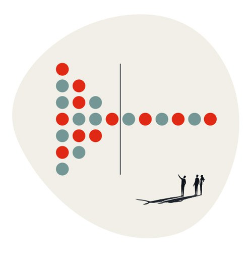 Illustration of two people surrounded by circles and lines