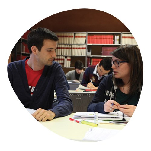Two students, a boy and a girl studying together in the library