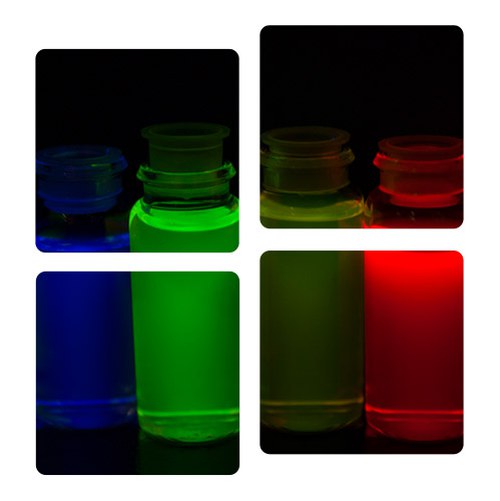 Coloured bottles placed in a row