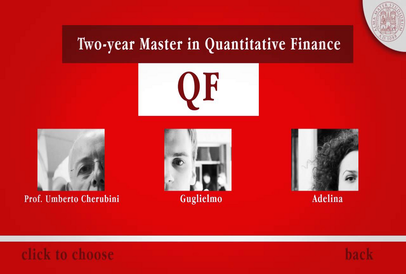 Presentation slide for the course with a red background. There are three pictures of three people in small quadrants in the center.