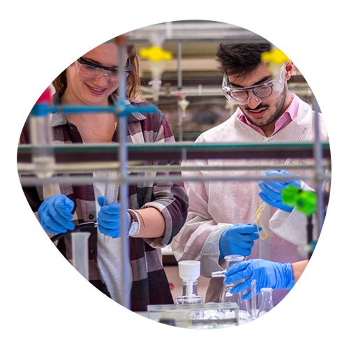 Due studenti, un ragazzo e una ragazza, in laboratorio che lavorano insieme