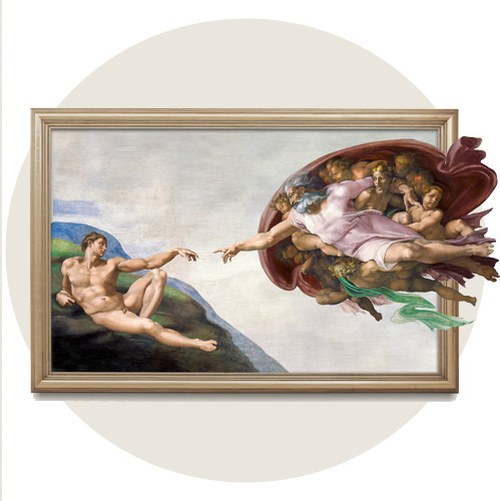 Una rappresentazione del quadro la Creazione di Adamo, un affresco di Michelangelo Buonarroti